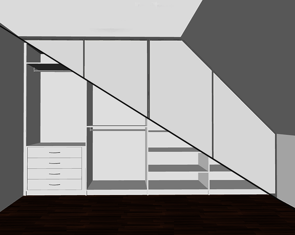 Configuration example sliding door + wardrobe in sloping roof